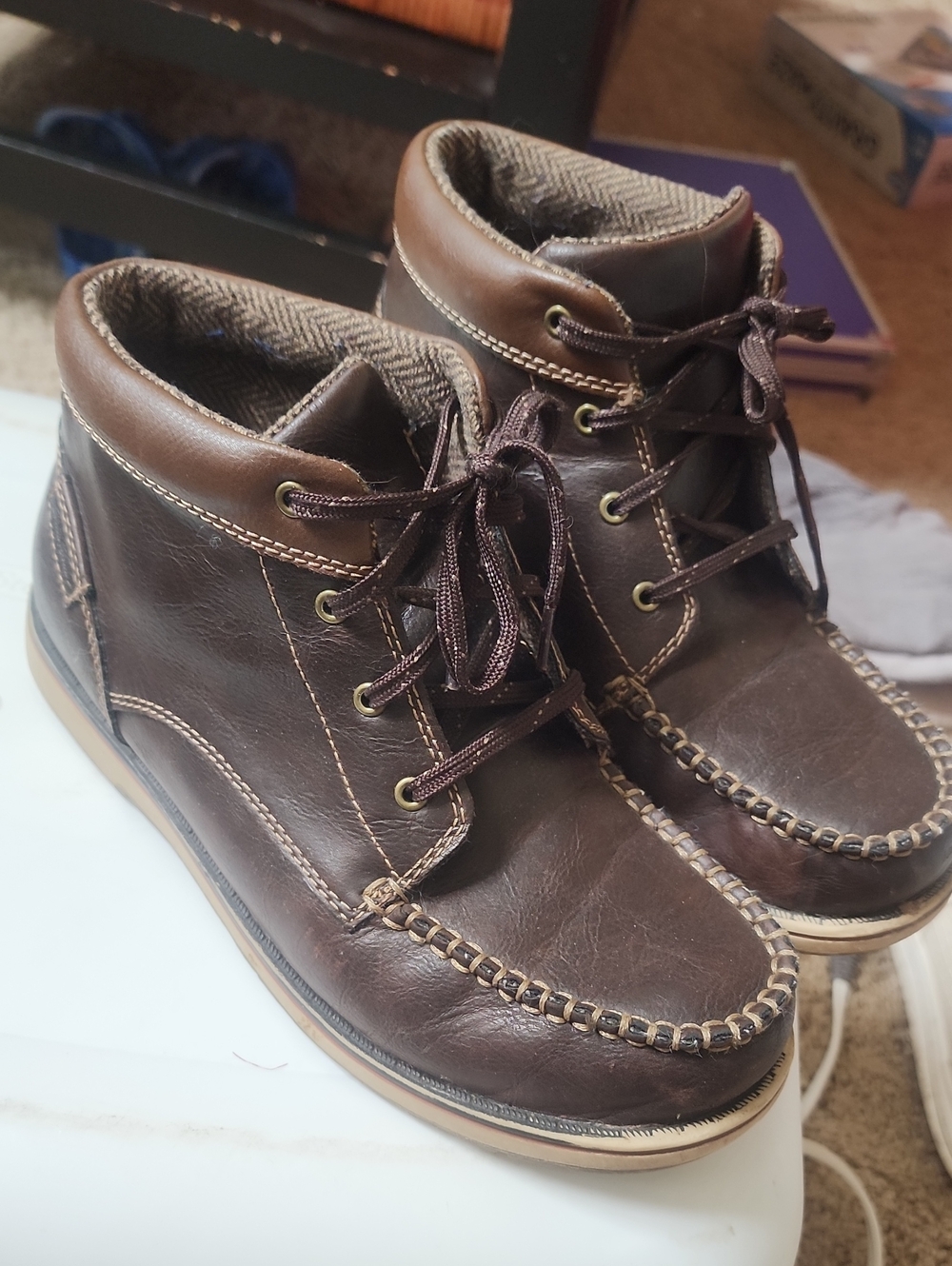 5M Boys Eddie Bauer Brown Lace-Up Moc Toe Casual Boots